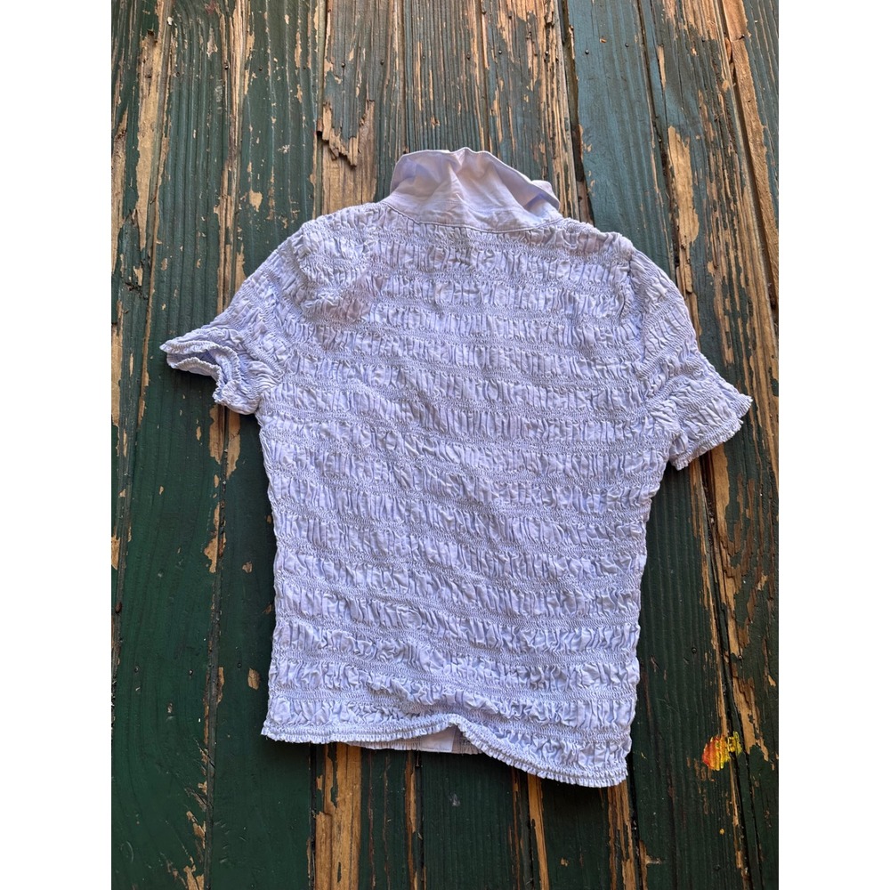 J.Crew Blue Smocked Short Sleeve Button Up Top Gold Crest Buttons XXS - Picture 6 of 8